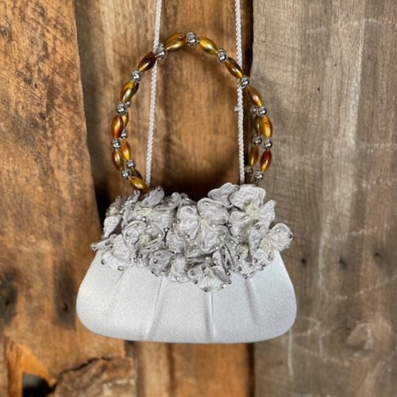 Grey Satin Evening Clutch - Picture 3 of 9